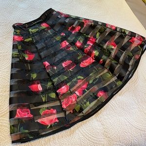 A-Line satin sheer striped black rose skirt